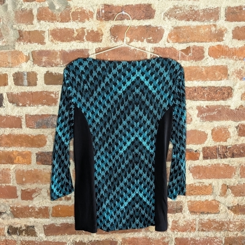 Dana Buchman Medium Green &‎ Black Long Sleeve Shirt w/ Ruching - Picture 7 of 10